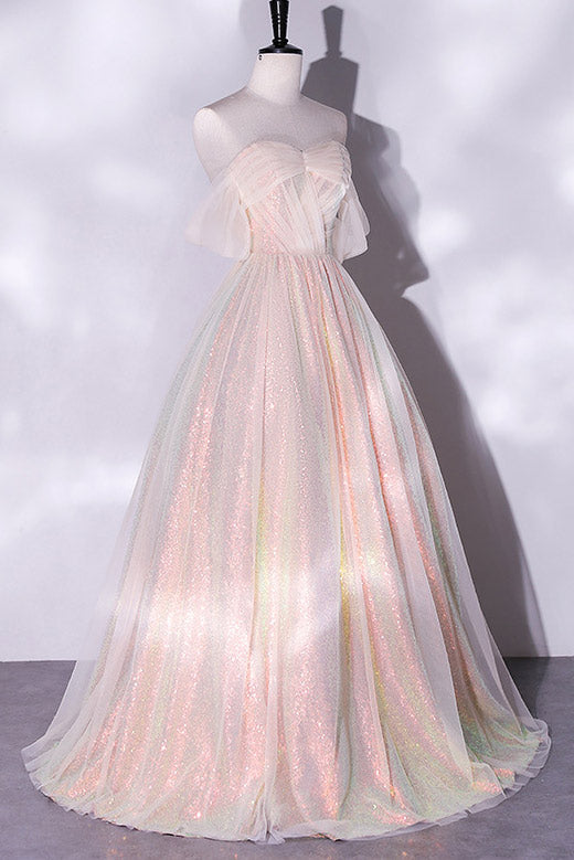 Sequin Tulle Off-Shoulder Sweetheart A-Line Ball Gown