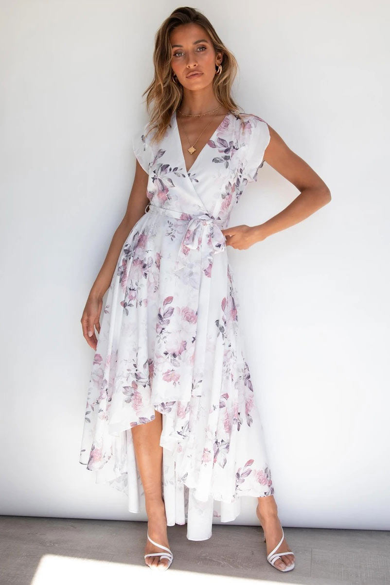 Printed Short Sleeves High Low Maxi Dress 2