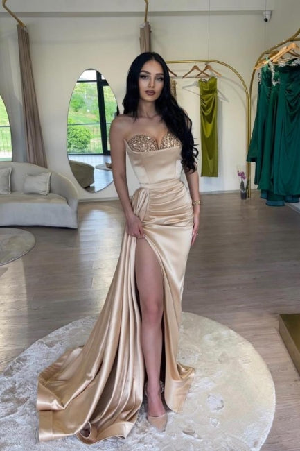 Sexy Elegant Pink Mermaid high split Prom Dress - Fashionpara