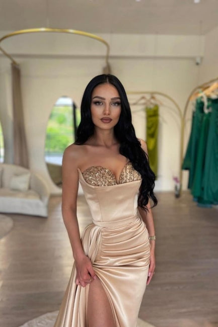 Sexy Elegant Pink Mermaid high split Prom Dress - Fashionpara