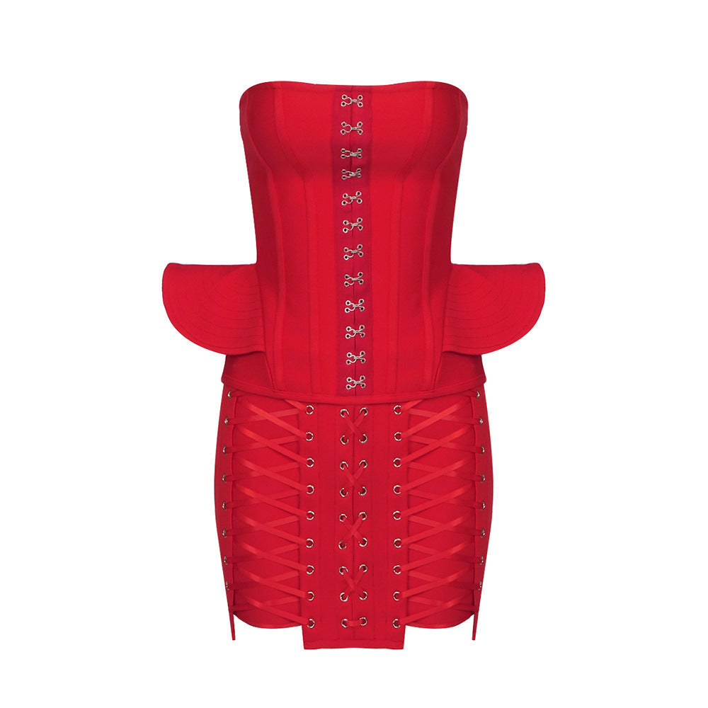KittenAlarm - Elle Heart Laces Bustier & Skirt Set