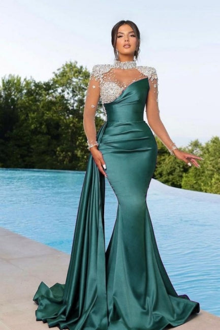 Emerald Mermaid Green Sweetheart Sparkle Evening Dress with Beadings - Fashionpara