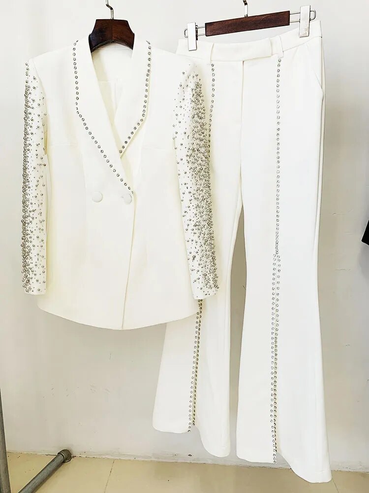 KittenAlarm - Emmaline Diamond Embellished Blazer and Pants Set