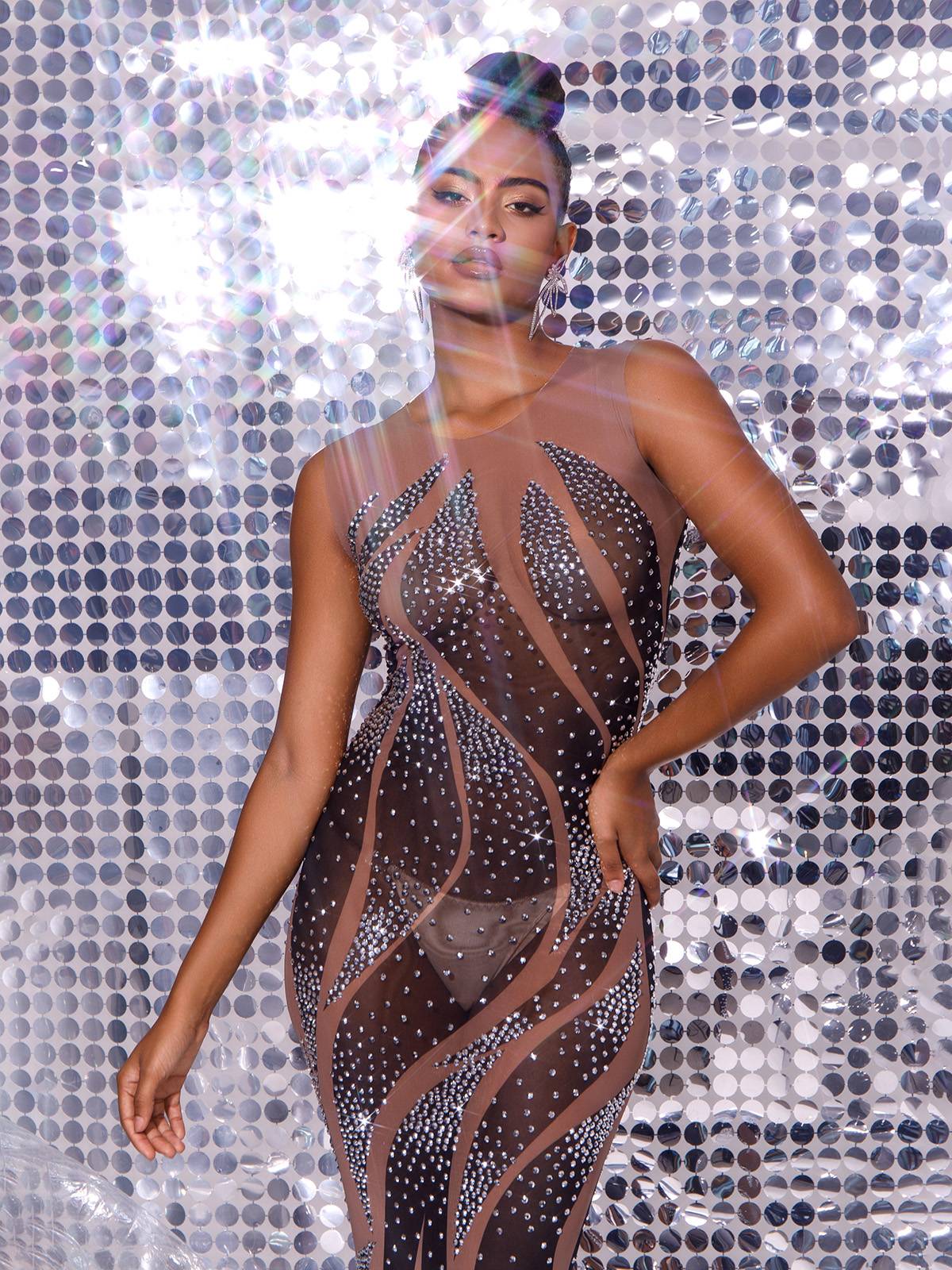 Emmaline Rhinestone Mesh Maxi Dress