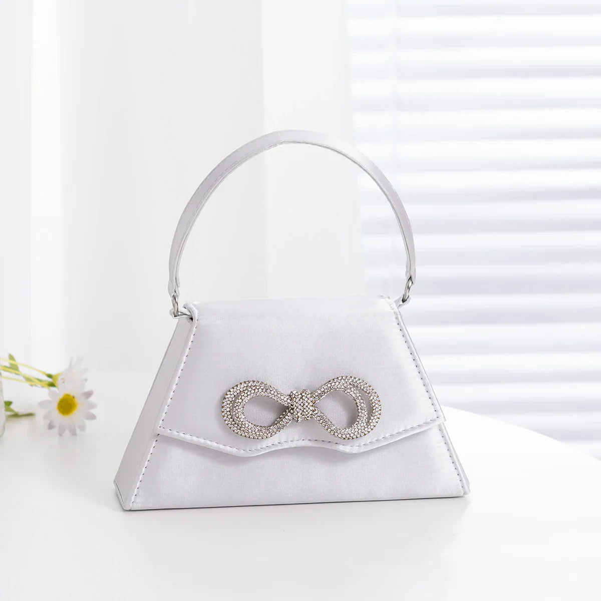 Elegant Silk Rhinestone Bow Wedding Clutch Bag