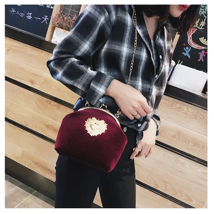 Shiny Heart Shape Evening Clutch Chain Shoulder Bag