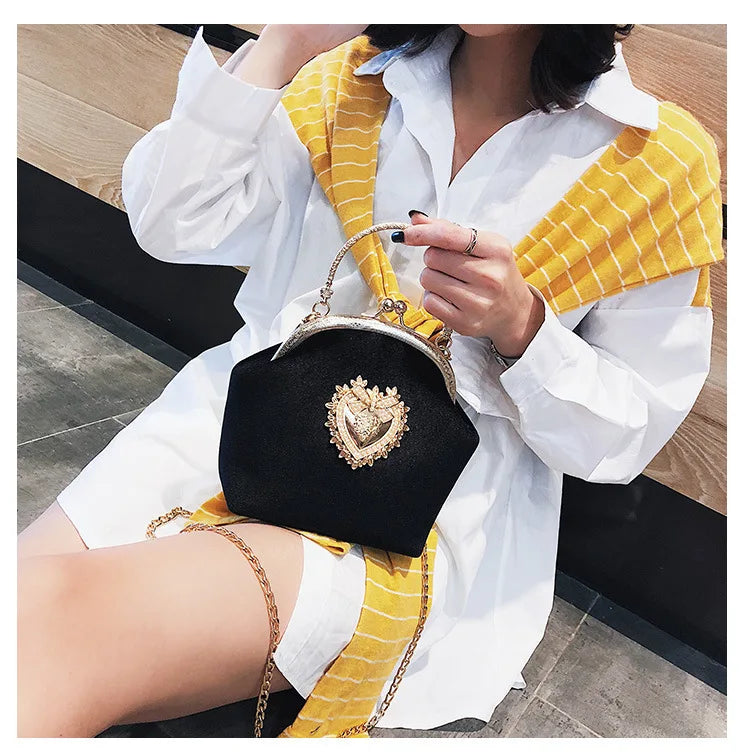 Shiny Heart Shape Evening Clutch Chain Shoulder Bag