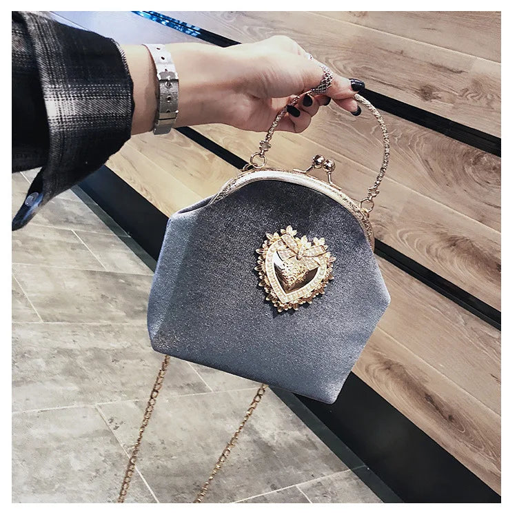 Shiny Heart Shape Evening Clutch Chain Shoulder Bag