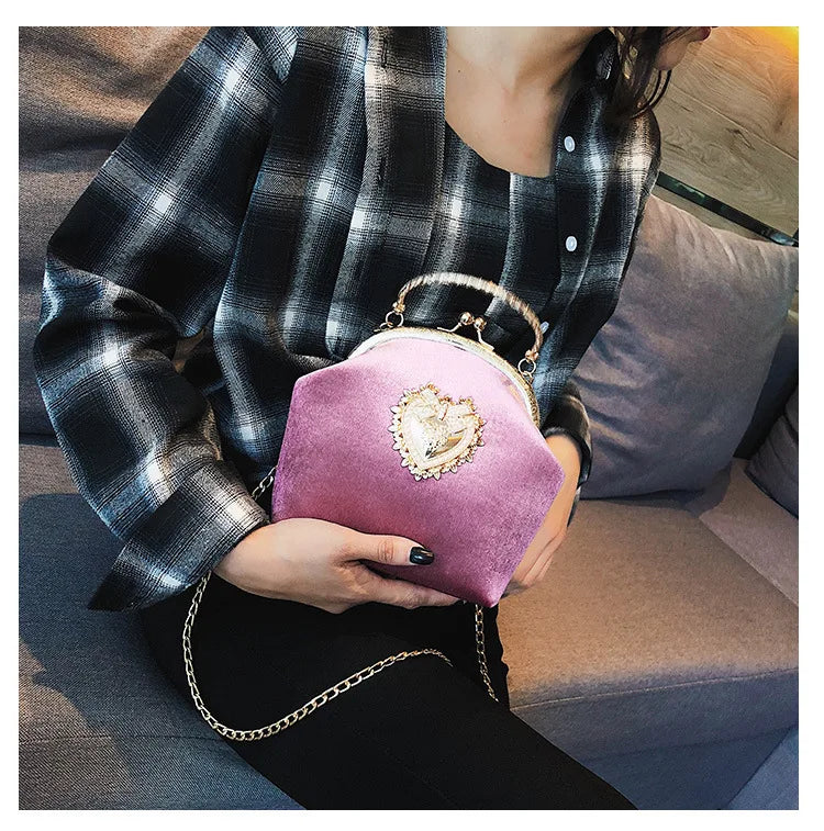Shiny Heart Shape Evening Clutch Chain Shoulder Bag