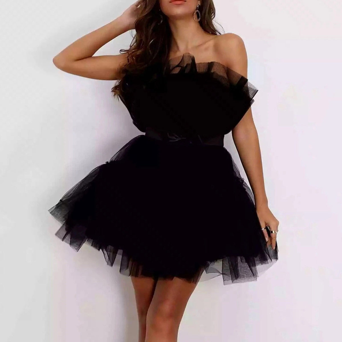 Tulle Strapless Ruffle Tiered A-Line Mini Dress 6