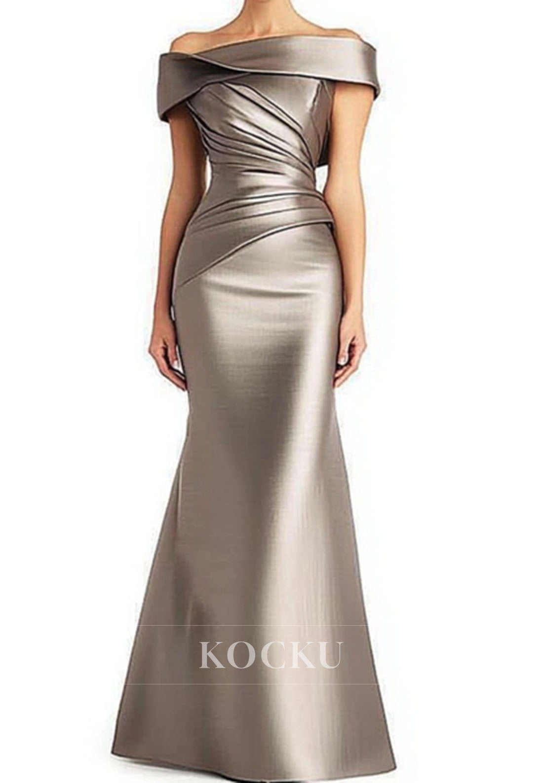 Evening Formal Gowns Off-Shoulder Mermaid Satin Pleated Wedding Guest Dress