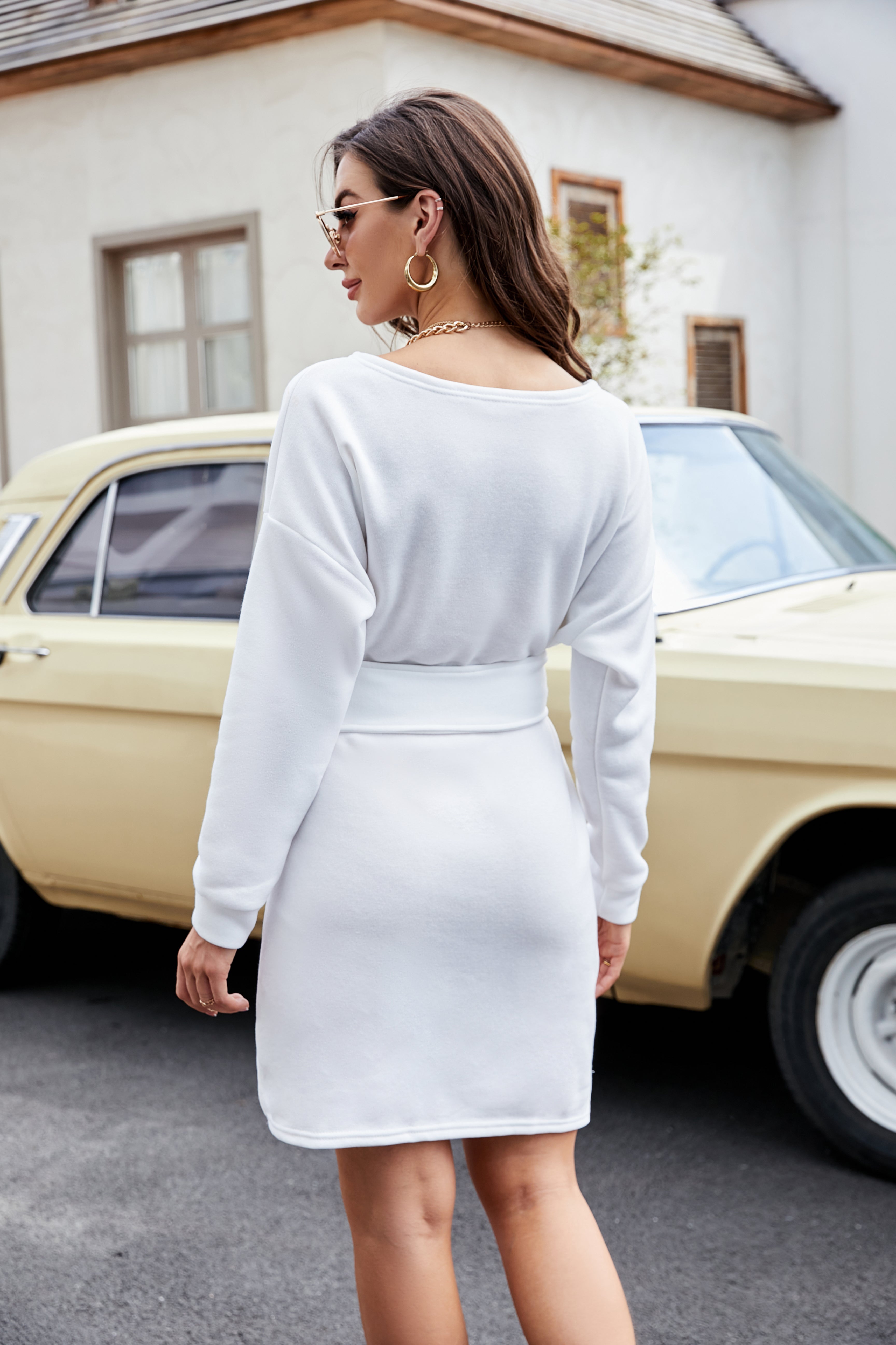 Eyelet Lace Up Knot Corset Sweatshirts Dress - Fashionpara