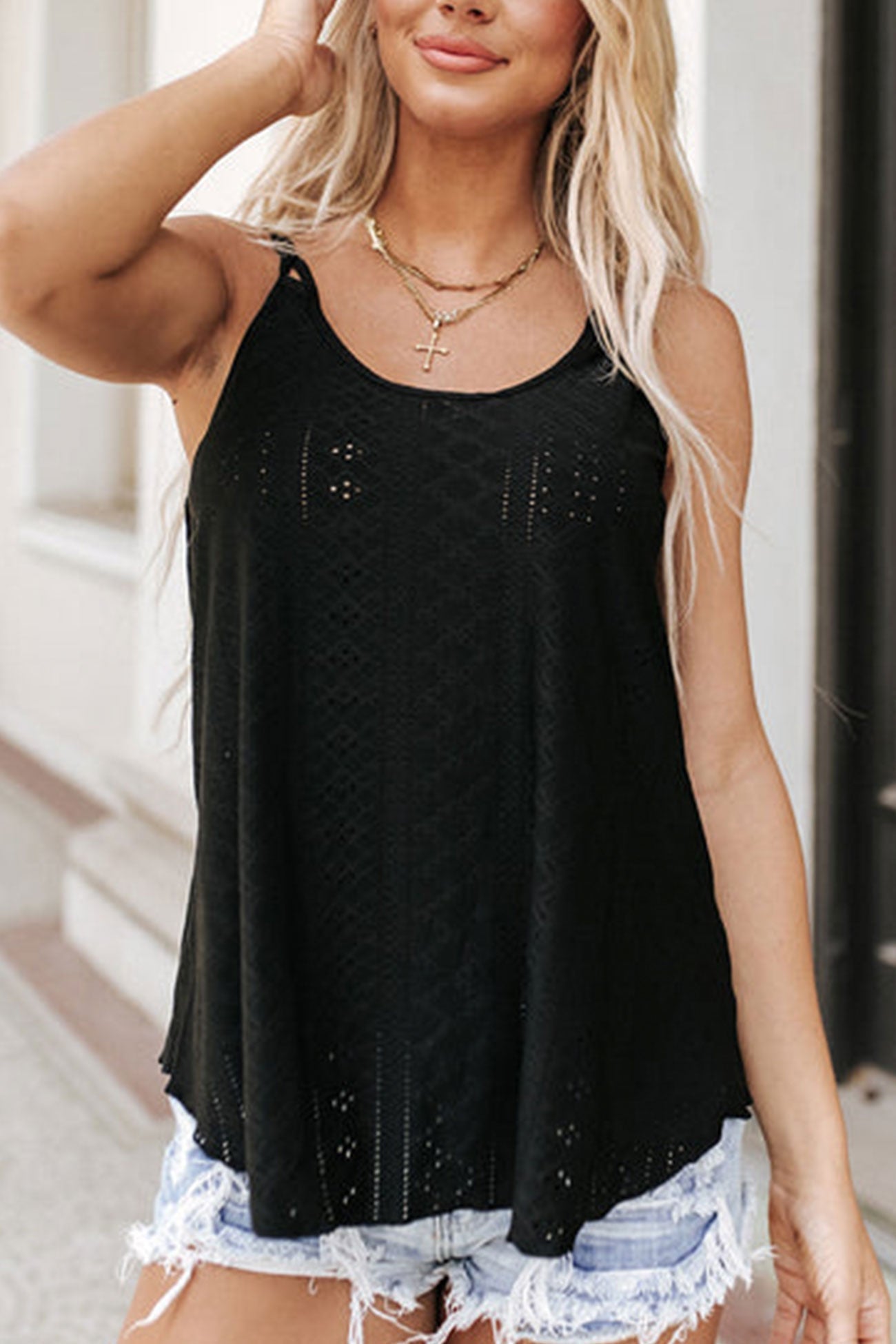 Eyelet Strappy Scoop-Neck Tank Top