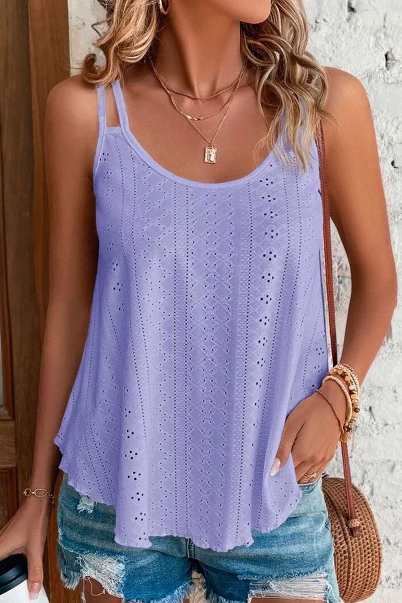 Eyelet Strappy Scoop-Neck Tank Top