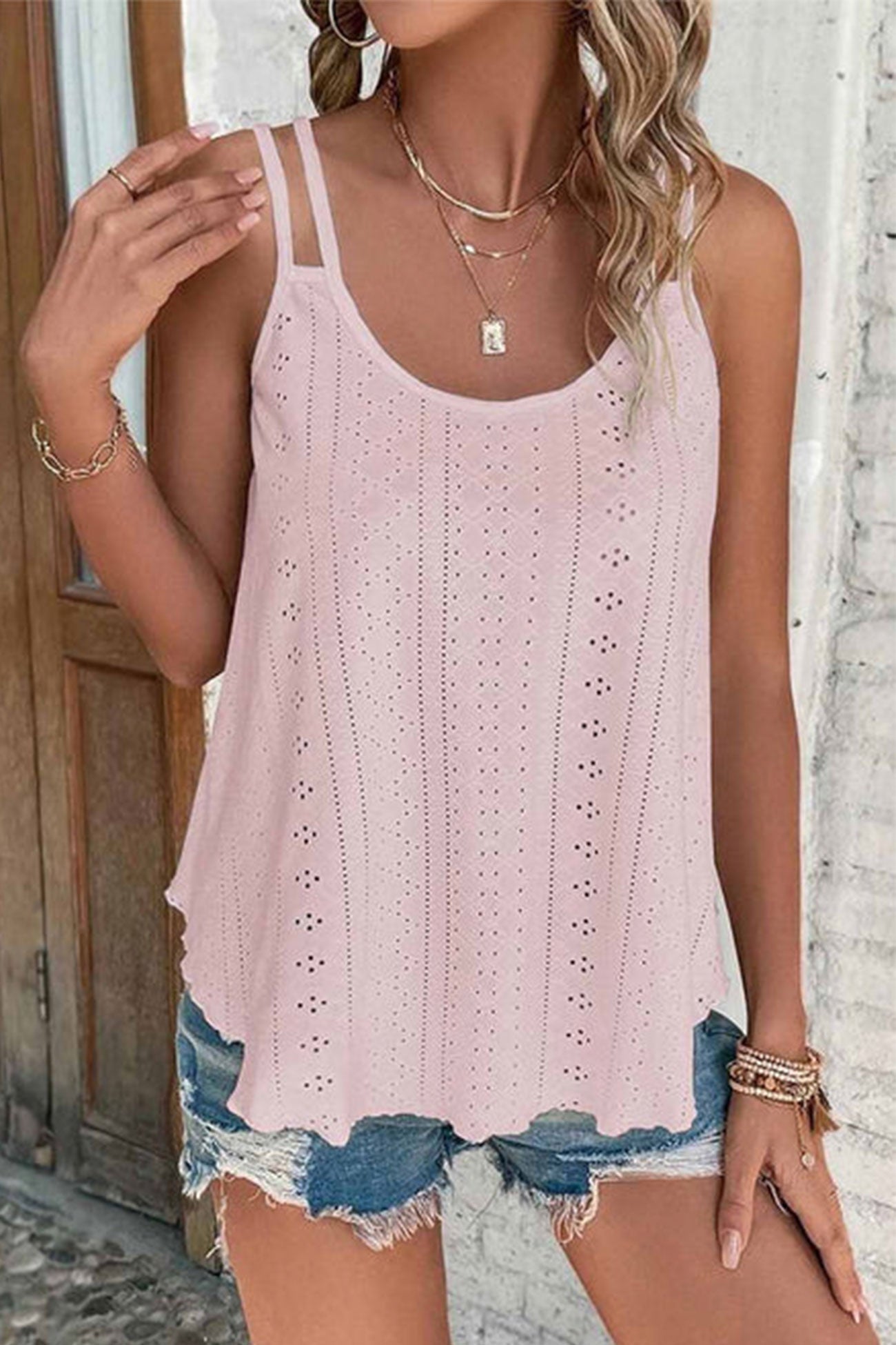 Eyelet Strappy Scoop-Neck Tank Top