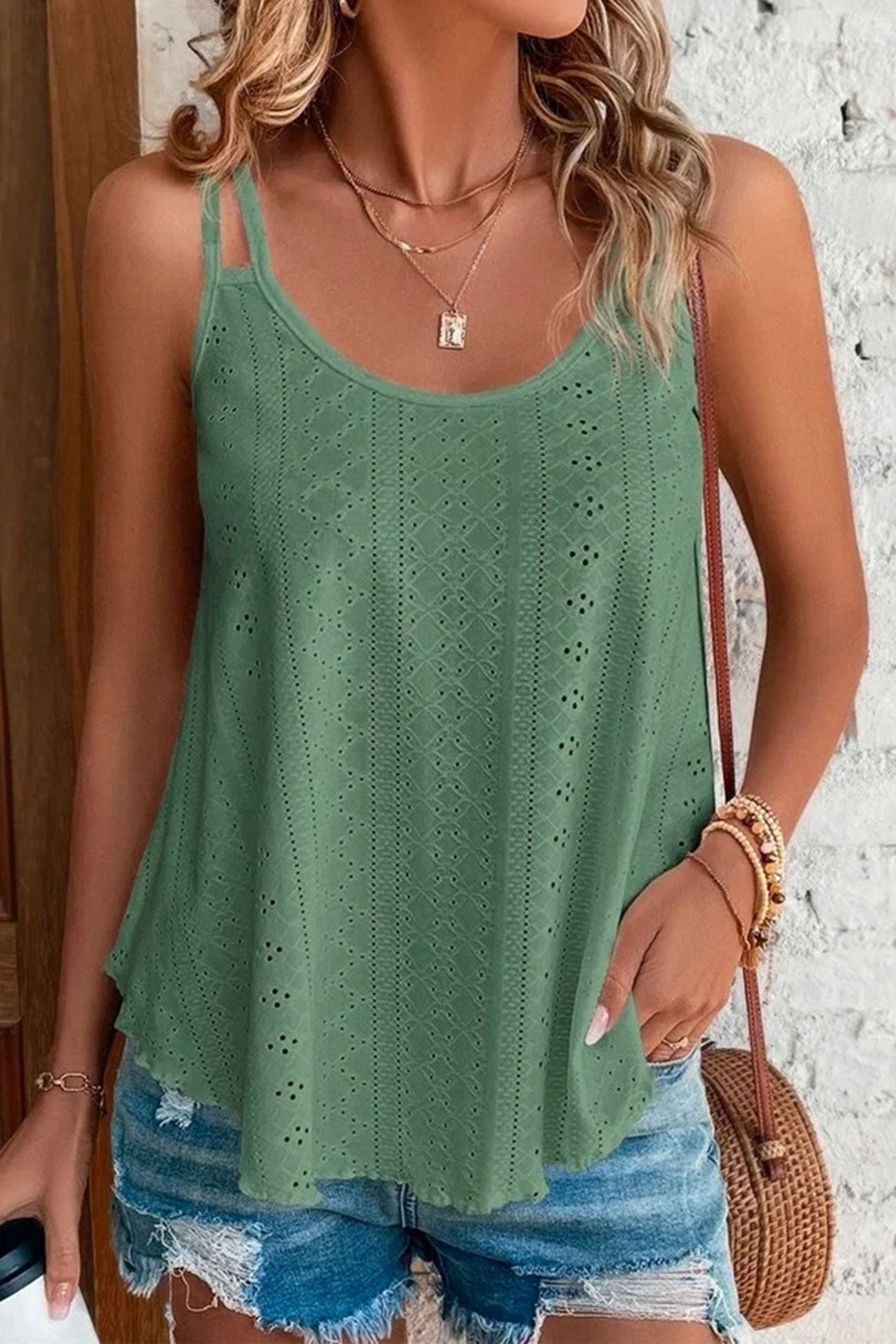 Eyelet Strappy Scoop-Neck Tank Top