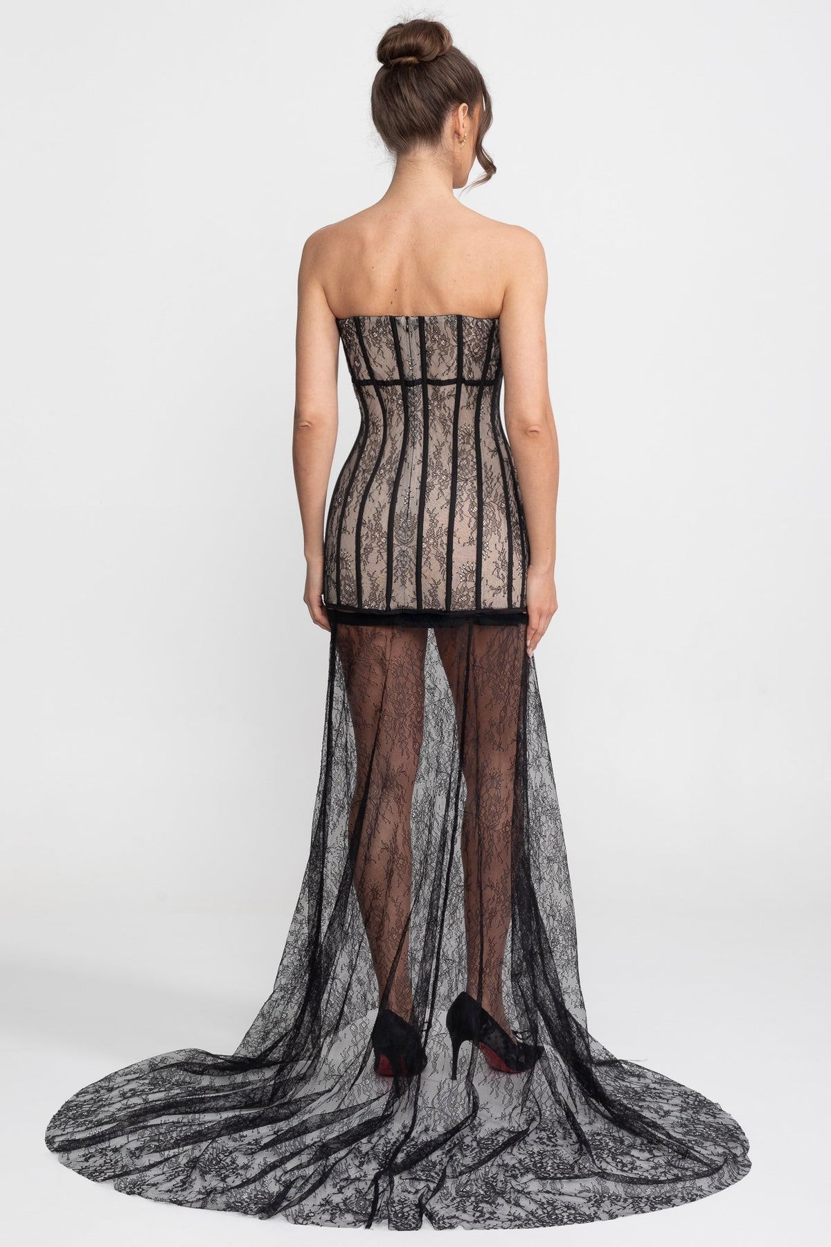 Strapless Maxi Dress With Dramatic Ruffle Overskirt - Black - View 5