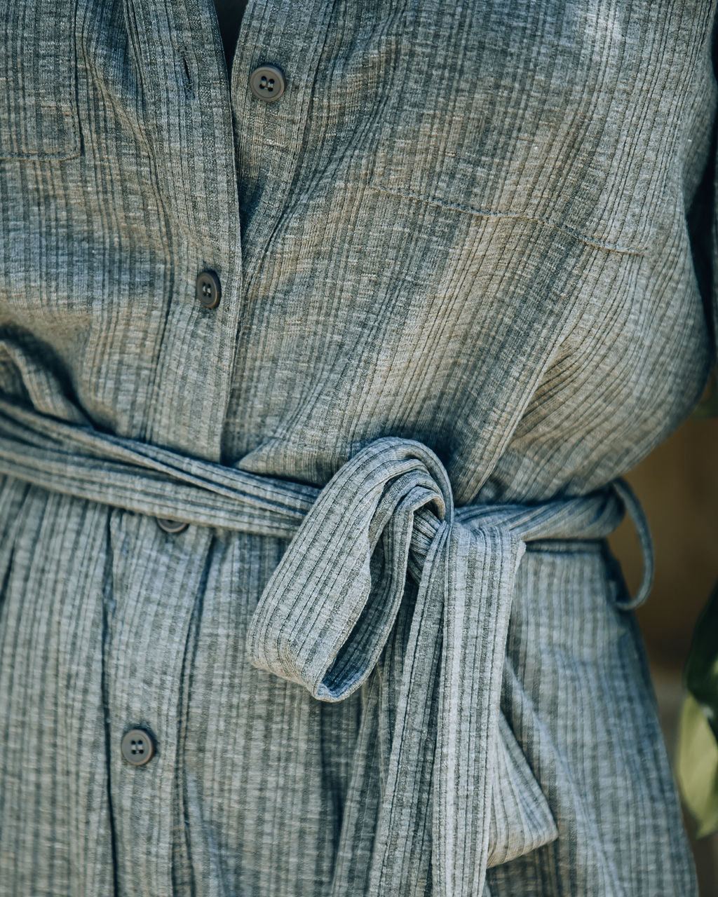 Striped Long Sleeve Button Front Belted Shirt Maxi Dress