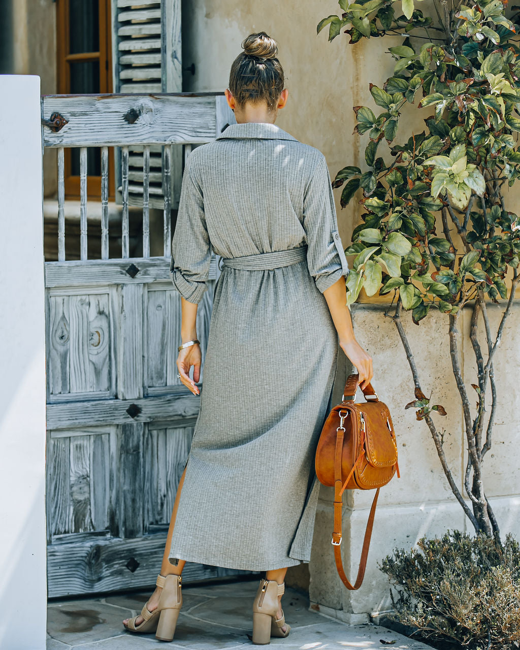 Striped Long Sleeve Button Front Belted Shirt Maxi Dress