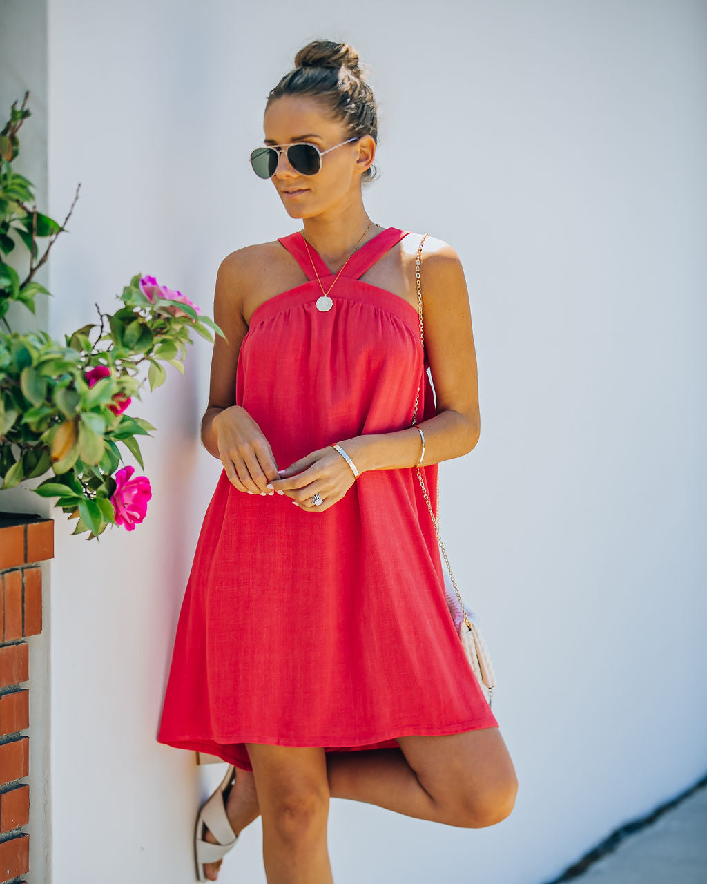Halter Neck Swing Shift Mini Dress