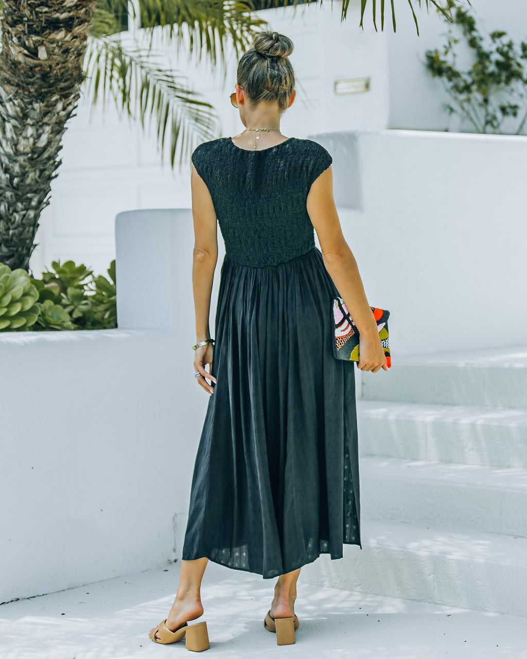 Naite Pocketed Smocked Midi Dress - Black