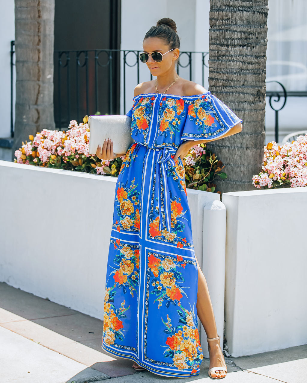 Floral Print Off Shoulder Flounce Maxi Dress