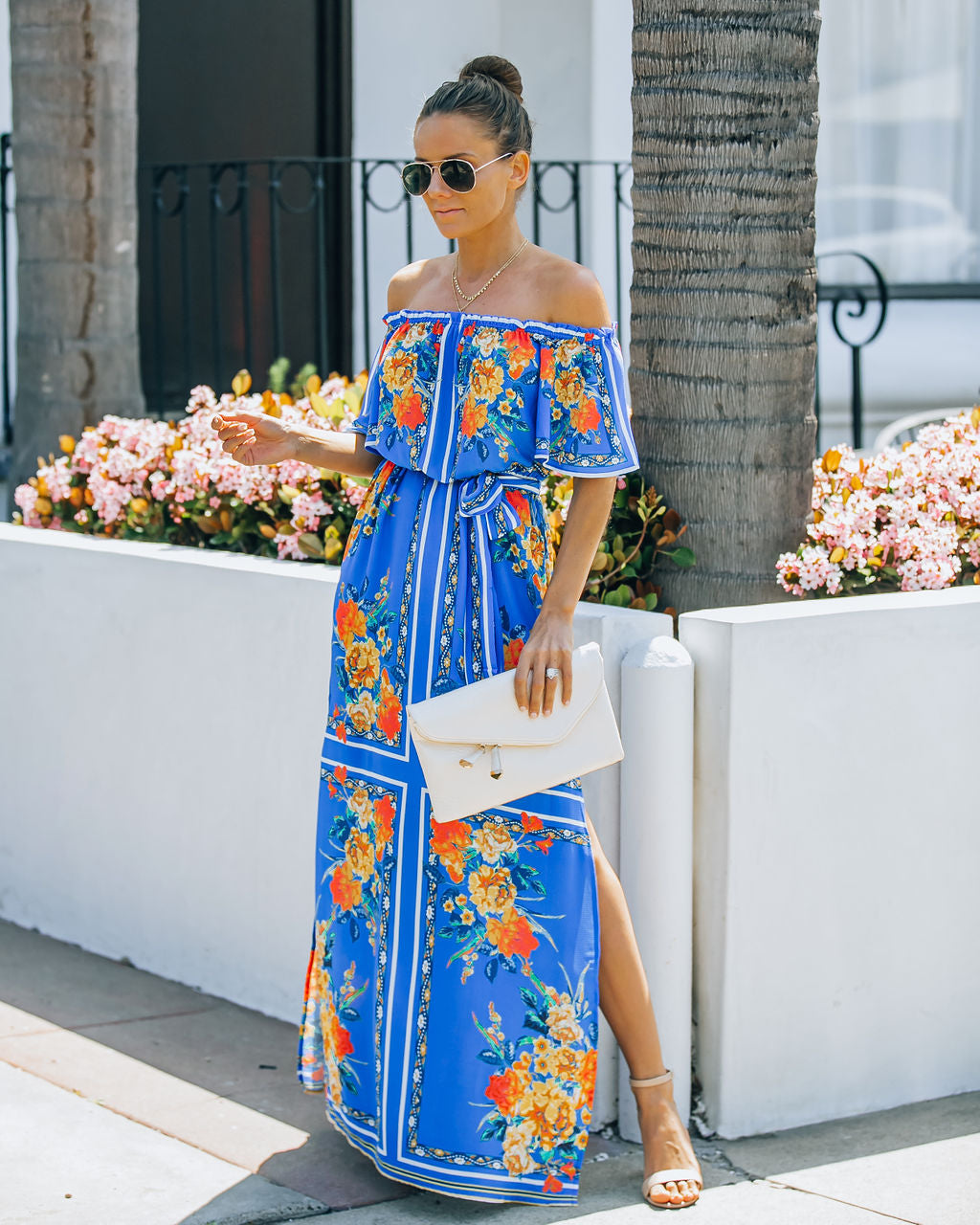 Floral Print Off Shoulder Flounce Maxi Dress