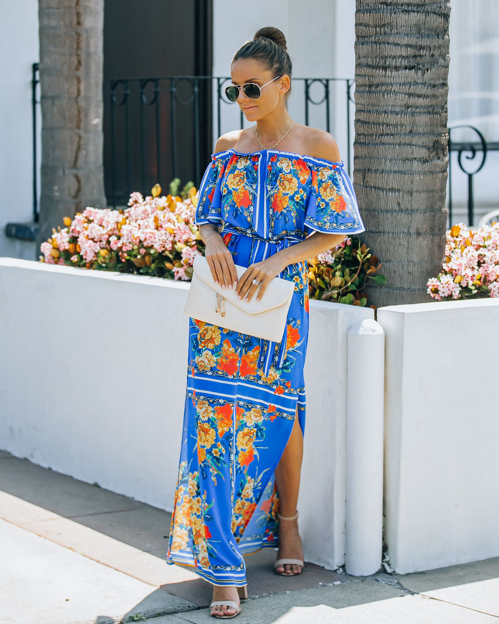 Floral Print Off Shoulder Flounce Maxi Dress