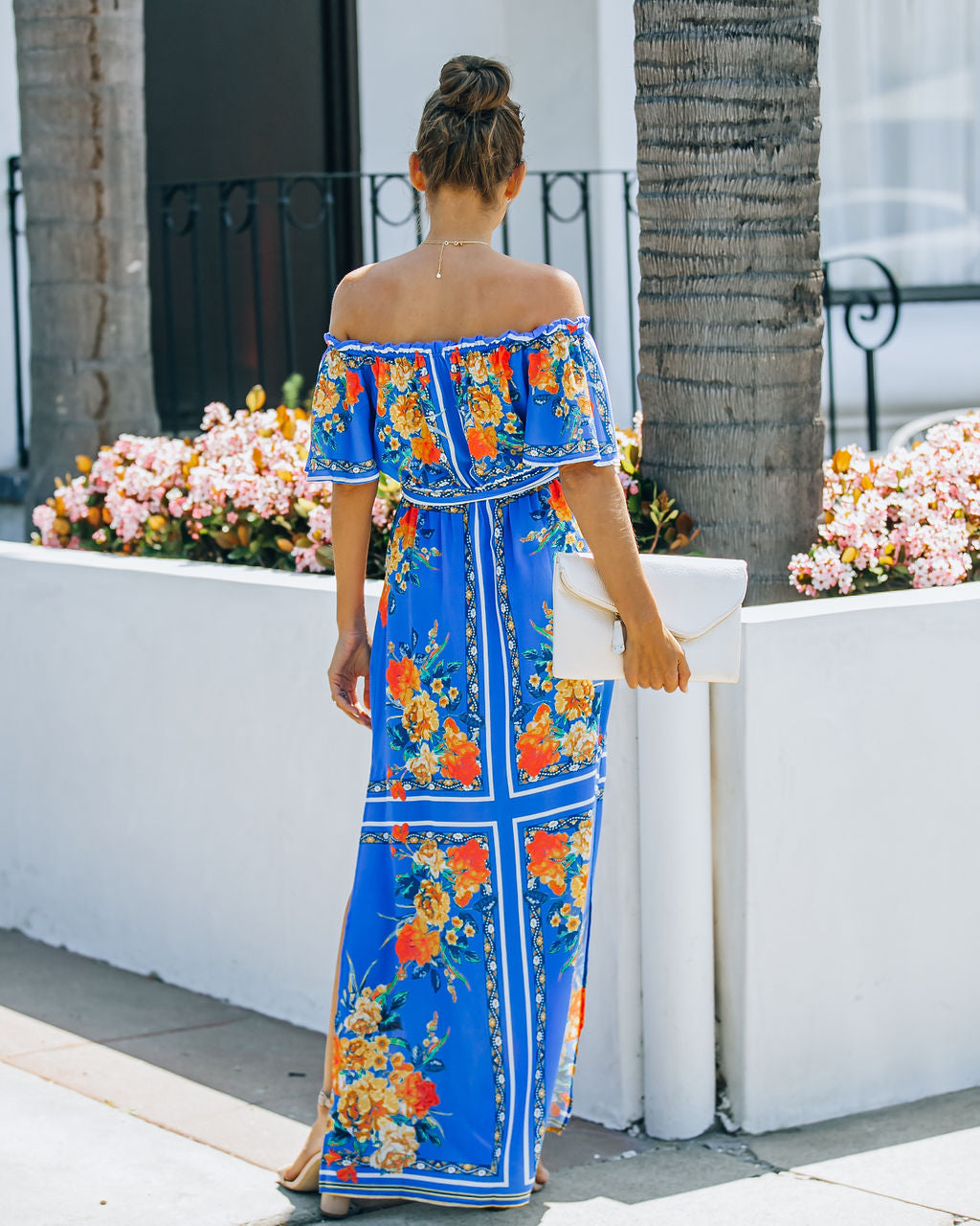 Floral Print Off Shoulder Flounce Maxi Dress