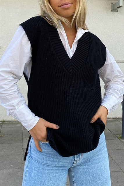 RadyRin V Neck Sleeveless Sweater Vest for Effortless Style