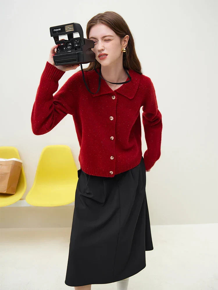 Casual Full Sleeve Loose Layup Knitwear Red Sweater 2