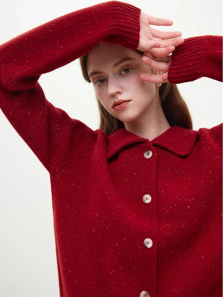 Casual Full Sleeve Loose Layup Knitwear Red Sweater 3
