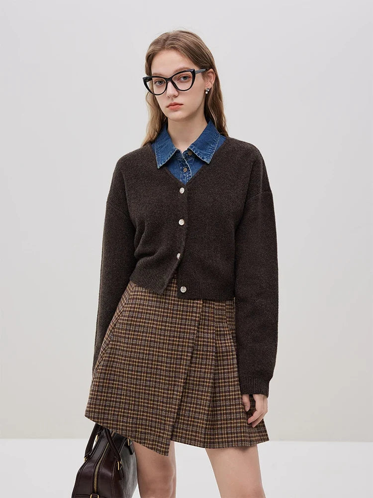 Commuting V-neck Cropped Single-breasted Off-shoulder Cardigan 4