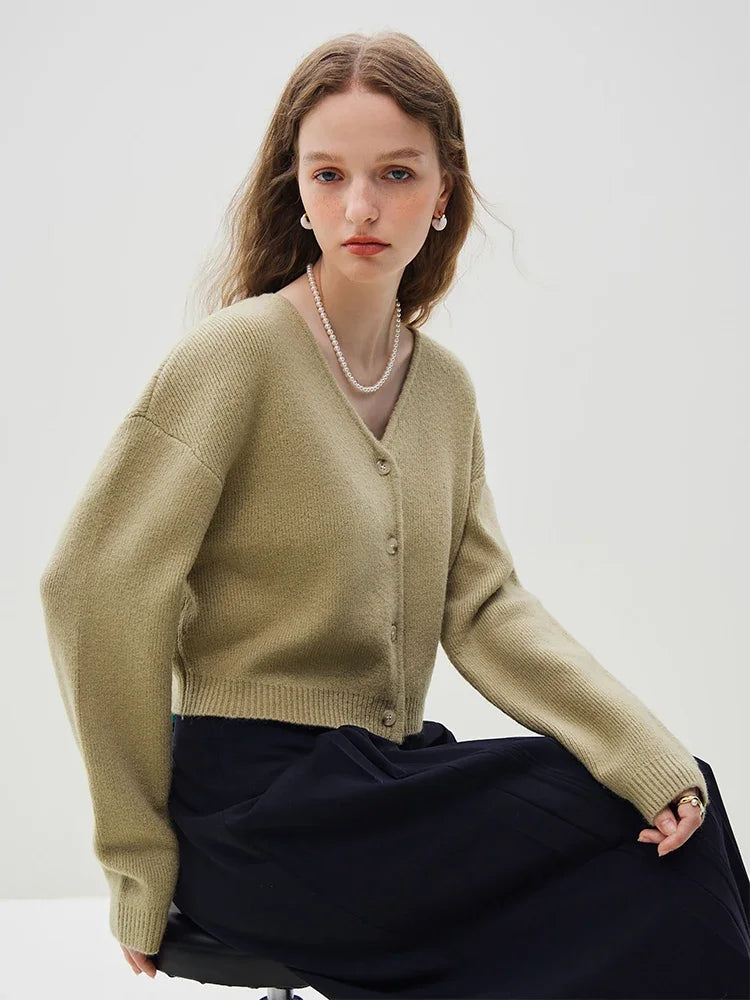 Commuting V-neck Cropped Single-breasted Off-shoulder Cardigan 3