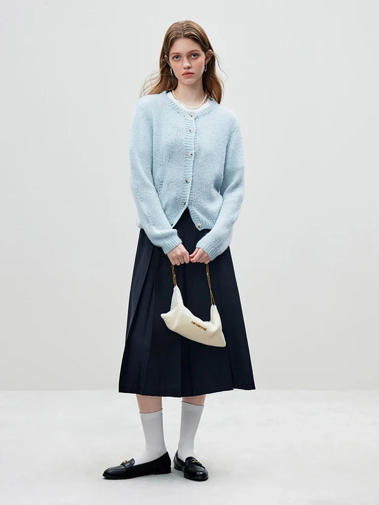 Beige Single Breasted Sheep Wool Alpaca Light Blue Cardigan 4