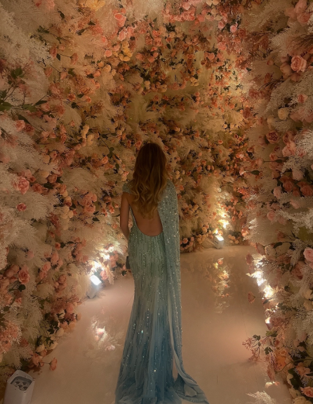 Pretty Ombre Blue Chiffon Sequin Beaded Mermaid Long Party DressBackless Evening Gown D1735