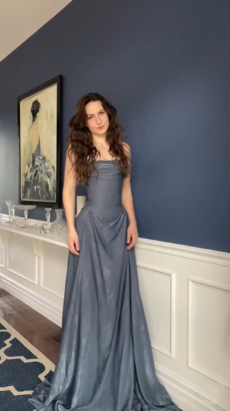 Classy Gray Satin Pleated Mermaid Party Dress Long Wedding Guest Dress D1301