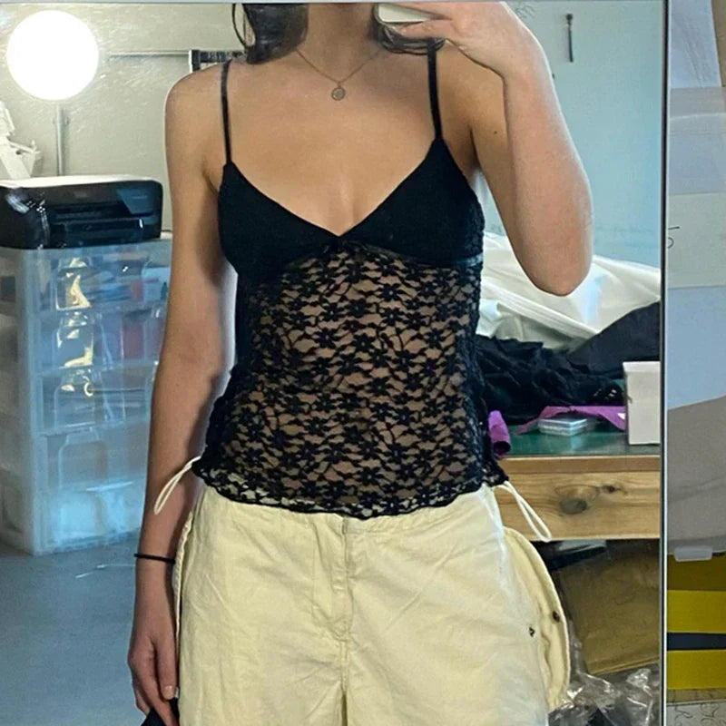 Fairy Floral Lace Mesh V Neck Crop Top