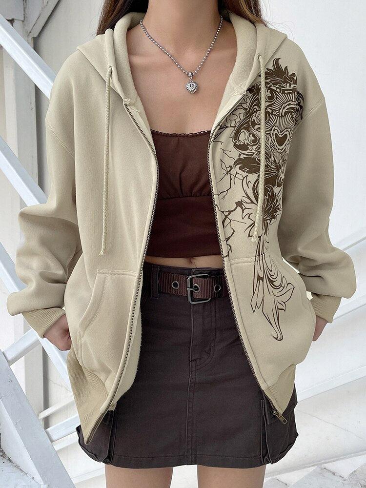 Fairy Grunge Floral Zip-Up Hoodie - Fashionpara