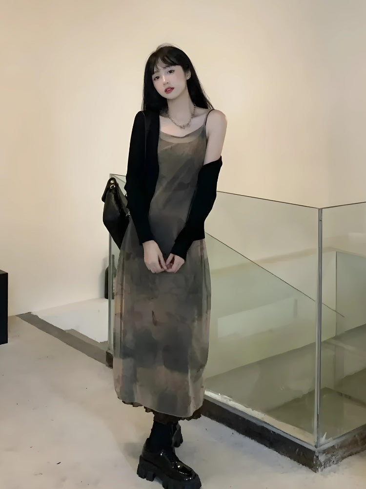 Tie-Dye Square-Neck Strappy Mesh Slip Midi Dress 5