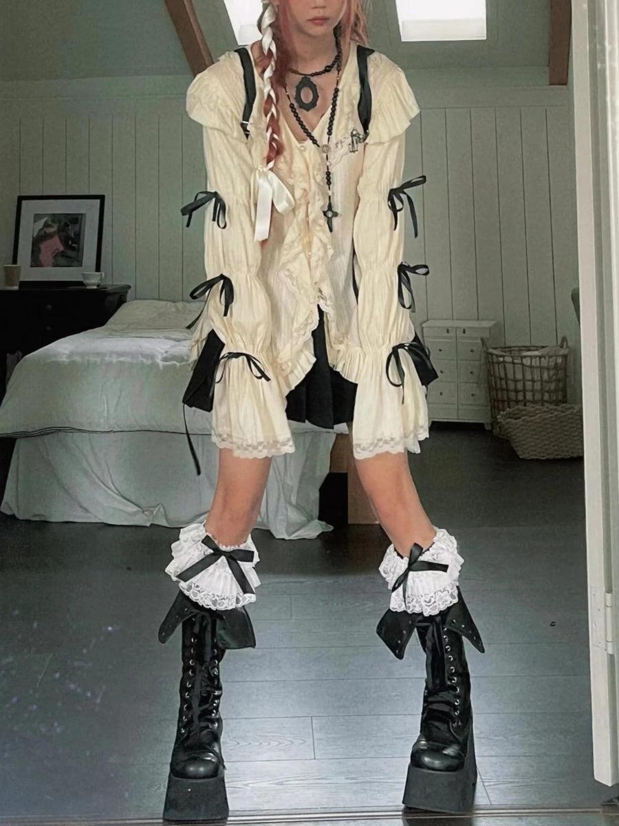 Fairy Grunge Ruffled Lace Up Blouse - Fashionpara