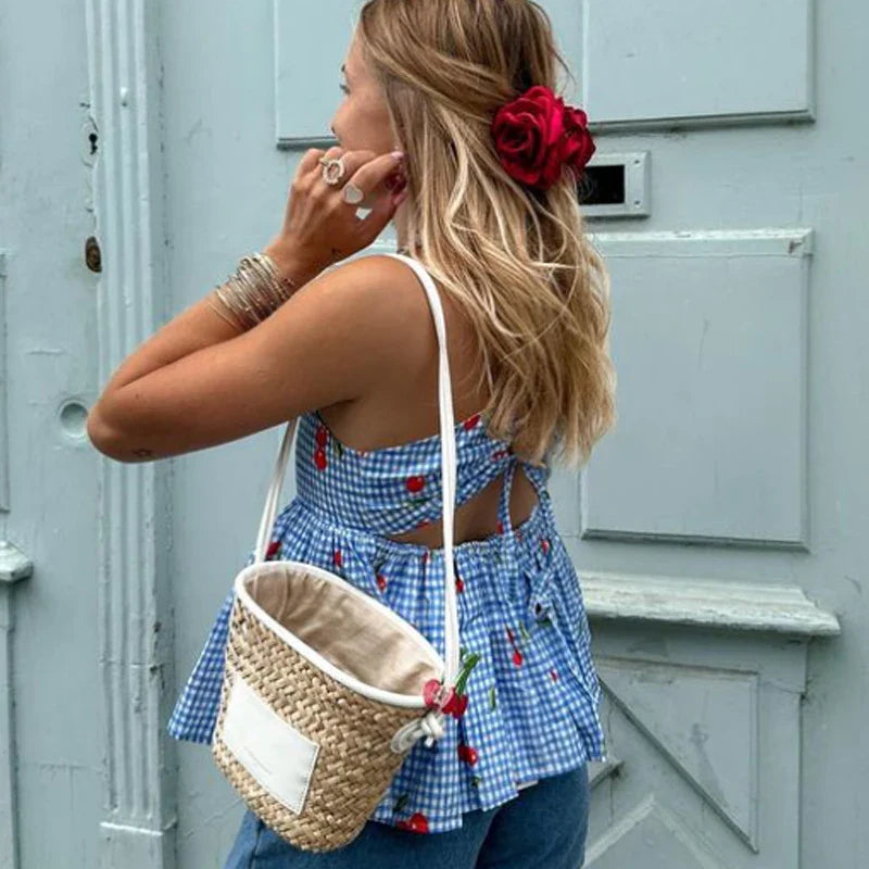 Cherry Plaid Peplum Crop Top