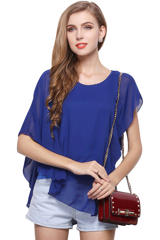 Falbala Sleeveless Asymmetrical Trim Chiffon Blouse - Mislish