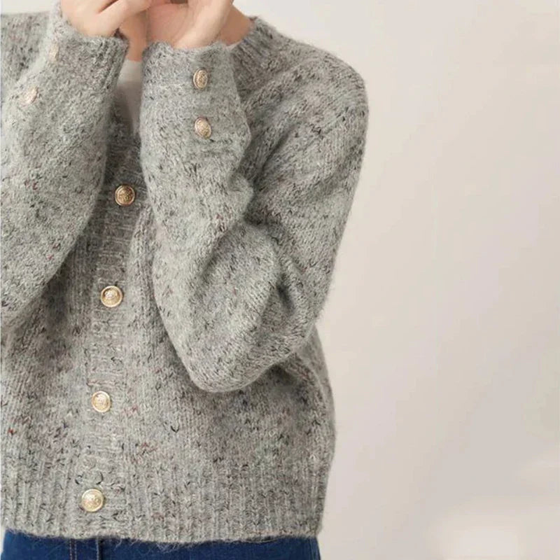 Gray O-neck Button Cardigan 2