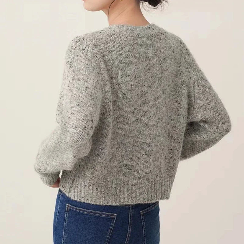 Gray Elegant O-neck Button Cardigan