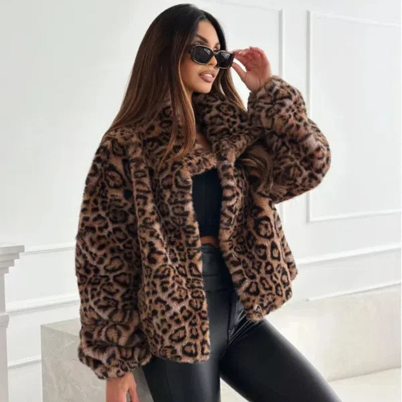 Artificial Texture Leopard Print Coat