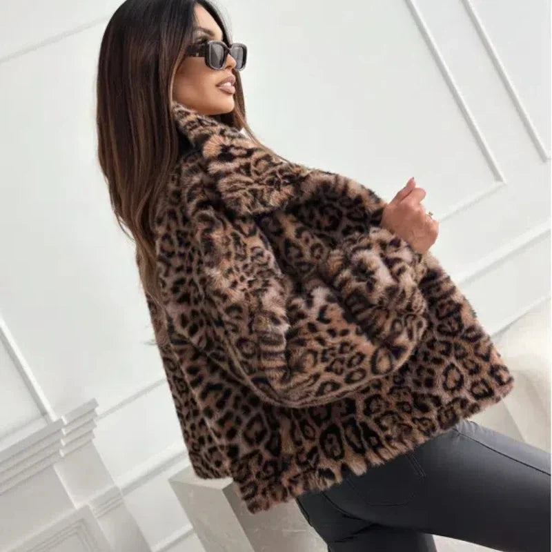 Artificial Texture Leopard Print Coat
