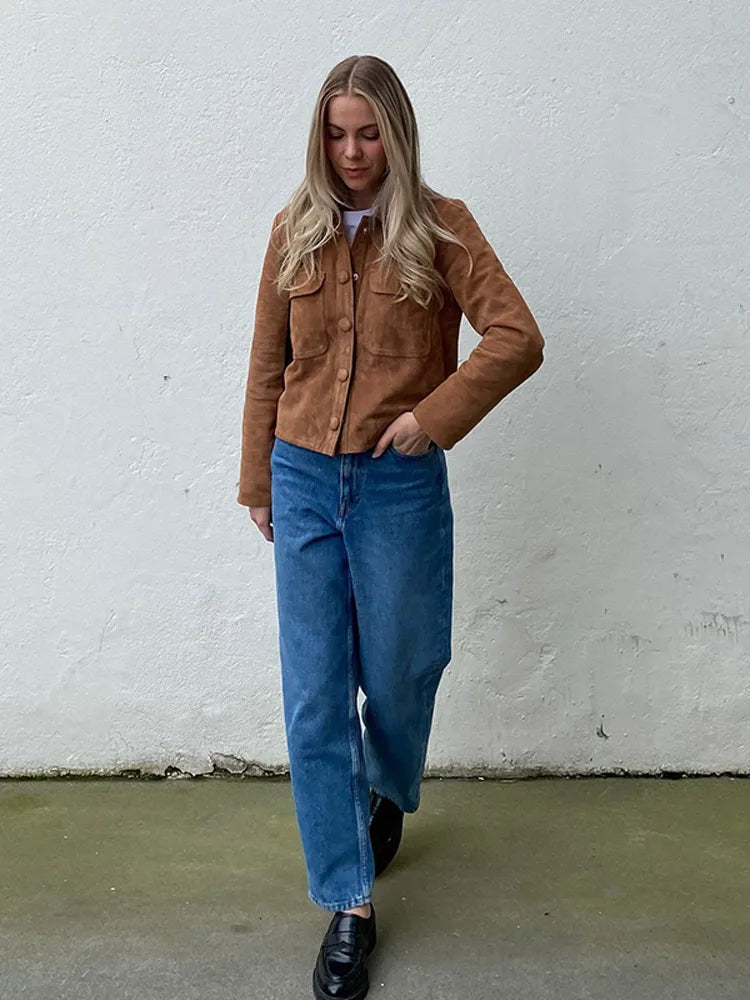 Vintage Brown Lapel Suede Jacket