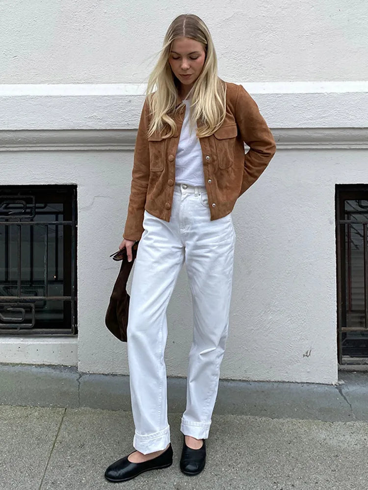 Vintage Brown Lapel Suede Jacket 5