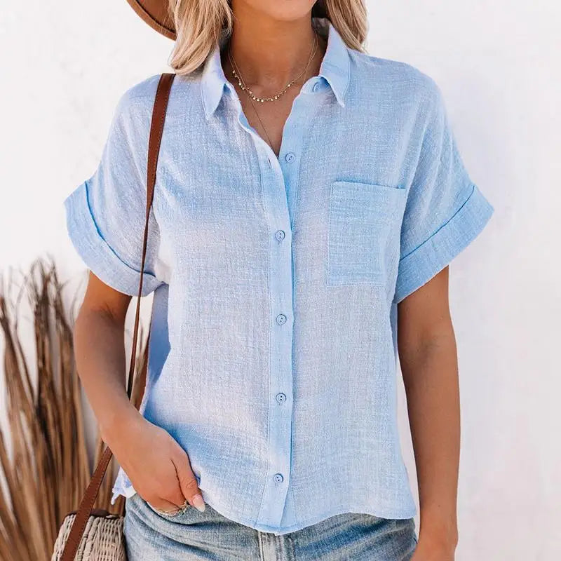 Cotton Linen Casual Short Sleeve Elegant Blouse